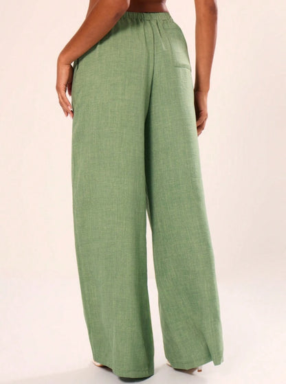 Heidi – Pantalon de Lin Texturé avec Ceinture à Nouer