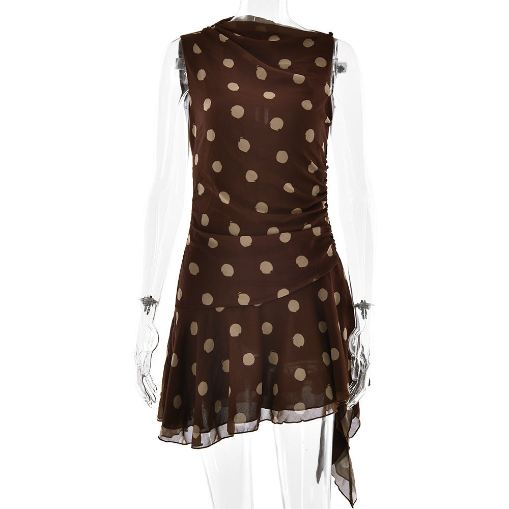 Pamela – Robe Plissée à Pois Taille Haute