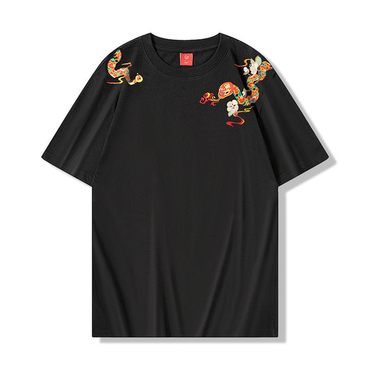 Mitchell – T-shirt Ample Brodé à Col Rond Manches Courtes