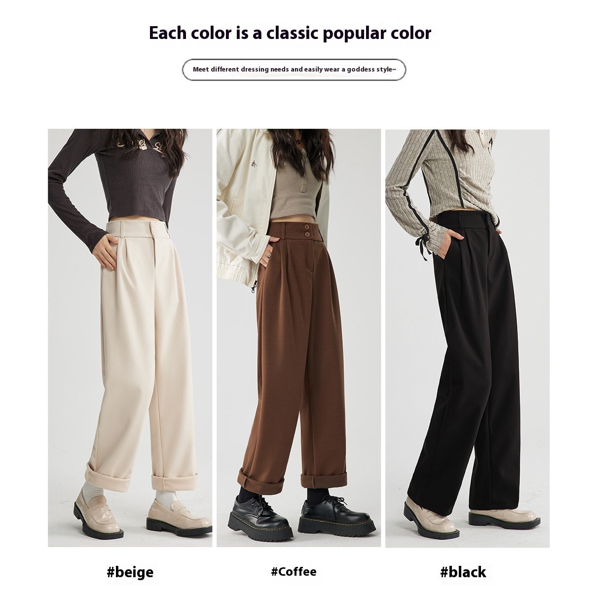Heather – Pantalon Droit Décontracté en Laine Épais