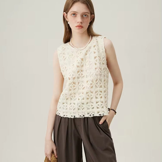 Amanda – Gilet sans Manches en Couleur Flocons d'Avoine