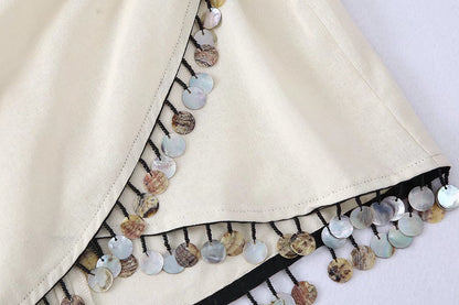 Adele – Jupe Portefeuille Enveloppante en Lin avec Perles
