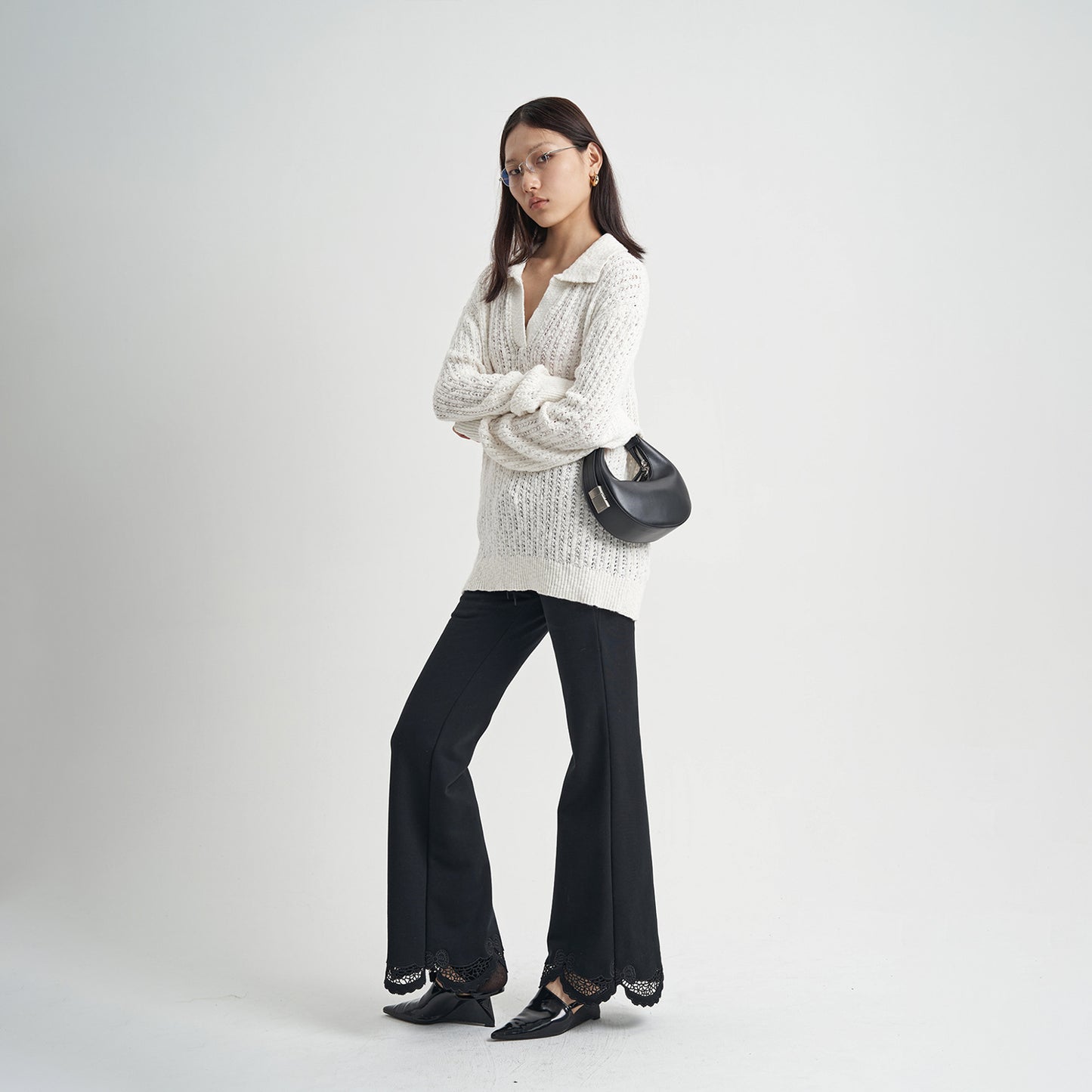 Jean – Pantalon Noir à Lacets Taille Haute
