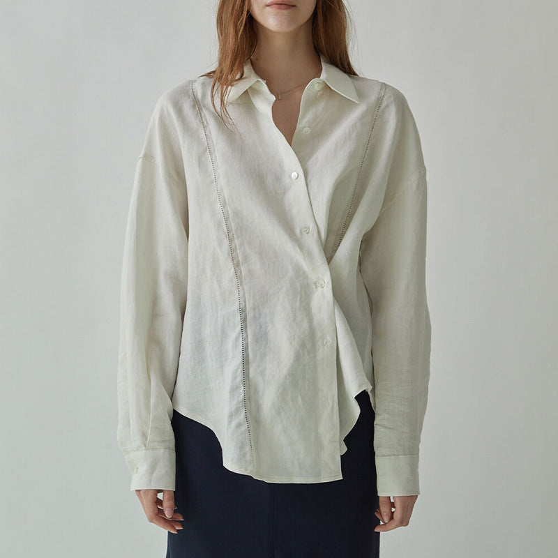 Lauren – Chemisier long brodé creux en lin