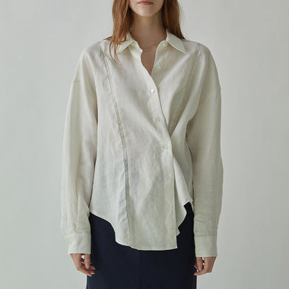 Lauren – Chemisier long brodé creux en lin