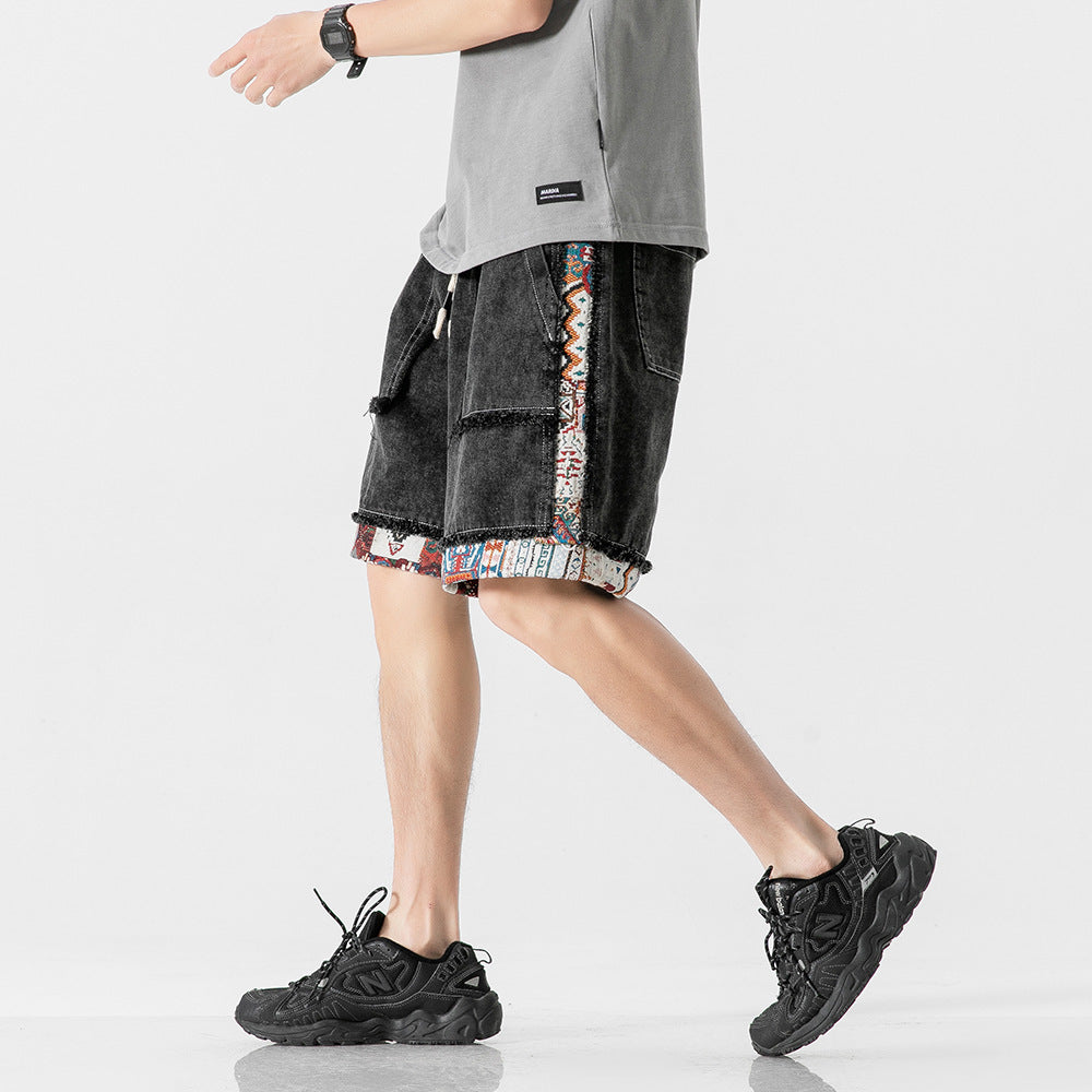 Ian – Shorts en Denim à Patchwork Contrasté