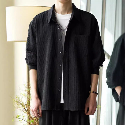 Jude – Chemise Décontractée à Col Polo en Tissu Gaufré