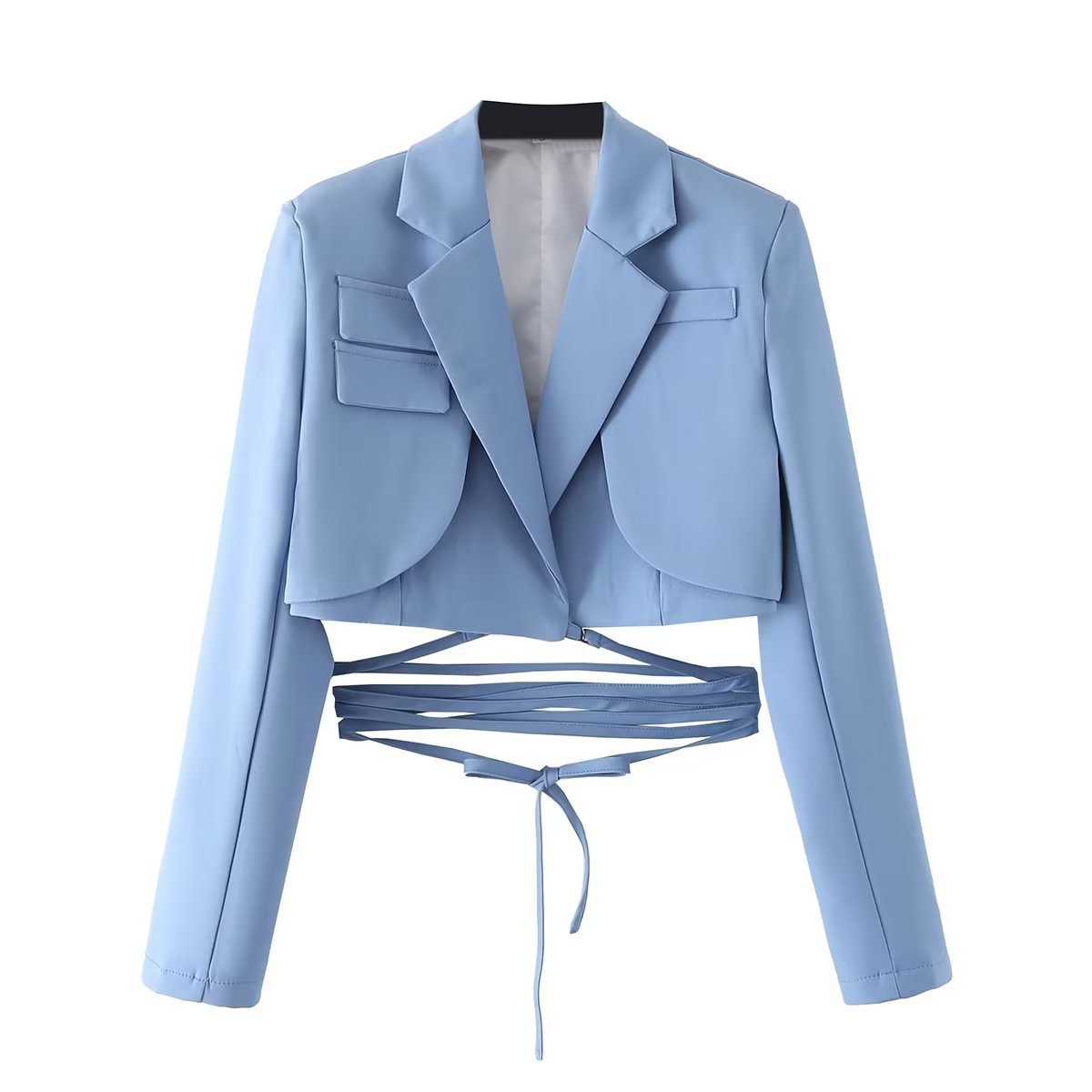 Emily – Veste à lacets à taille à cordon de couleur unie à manches longues