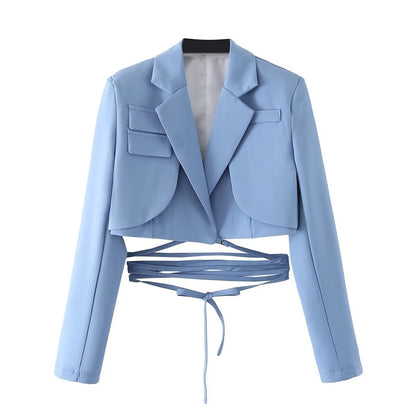 Emily – Veste à lacets à taille à cordon de couleur unie à manches longues