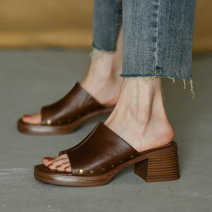 Julia – Mules à Talon Épais Tête Carrée Été