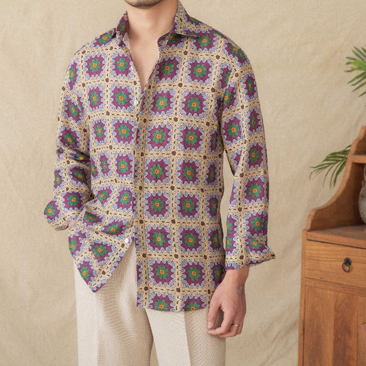 Kieran – Chemise Cardigan Imprimée à Manches Longues