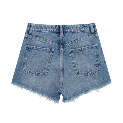 Dawn – Shorts en Denim Taille Haute Rétro Américain pour Femme