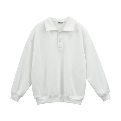 Linda – Pull Blanc Ample Style Coréen avec Col Polo et Capuche