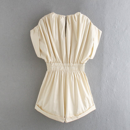 Kimberley – Combinaison Plissée avec Taille Élastique et Col en V