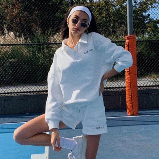 Barbara – Ensemble de Pull à Col Polo Blanc Rétro