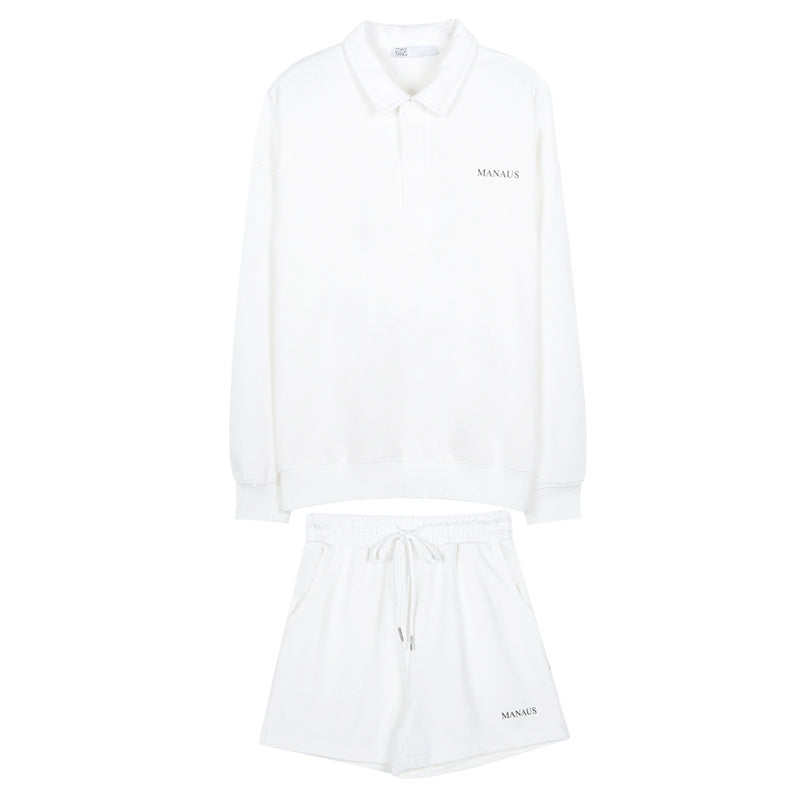 Barbara – Ensemble de Pull à Col Polo Blanc Rétro