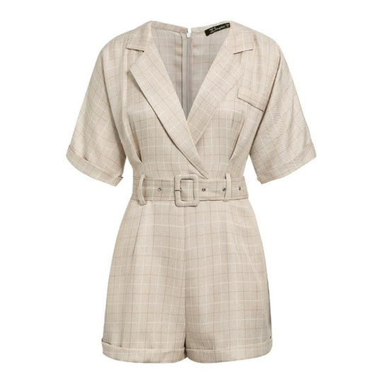 Wendy – Combinaison à col tailleur avec ceinture et motif à carreaux