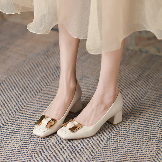 Rachael – Talons Épais Mary Jane avec Boucle Métallique