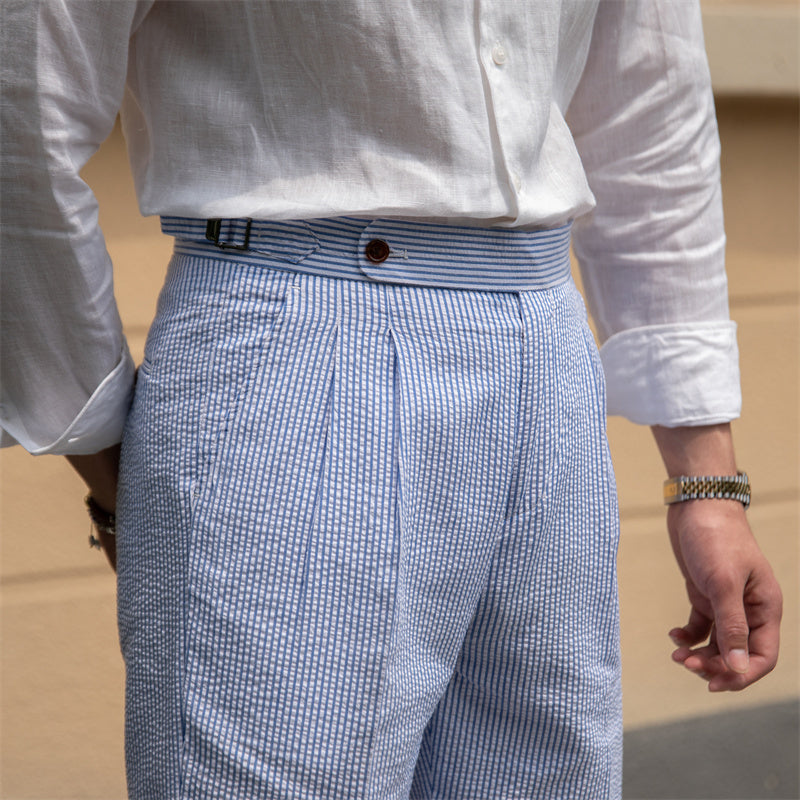 Rowan – Shorts en Seersucker Rayé Respirant