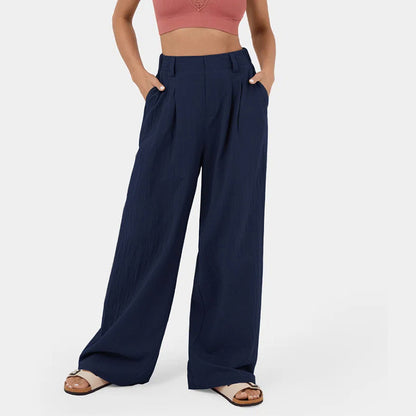 Marion – Pantalon Large en Coton Taille Haute
