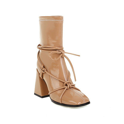 Mandy – Bottines à Lacets à Talons Épais et Tête Carrée pour Femmes