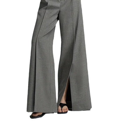 Marion – Pantalon Large avec Fente de Couleur Unie