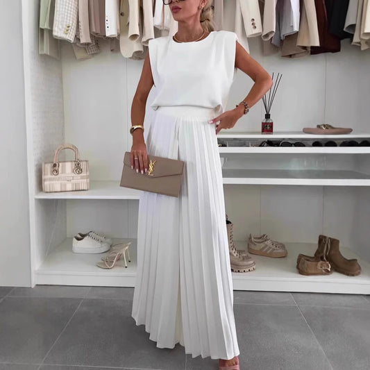 Carol – Ensemble Décontracté Sans Manches et Pantalon Large Plissé