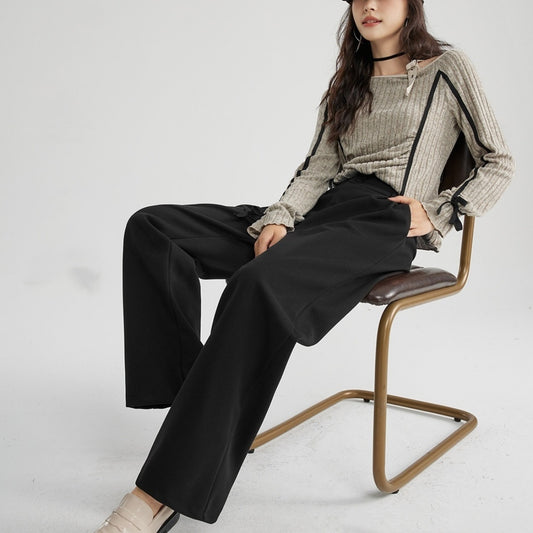 Heather – Pantalon Droit Décontracté en Laine Épais
