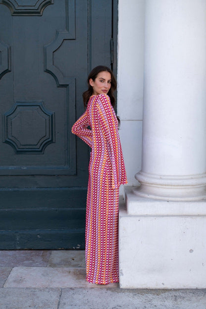 Tamara – Robe Longue en Dentelle avec Contraste de Couleurs
