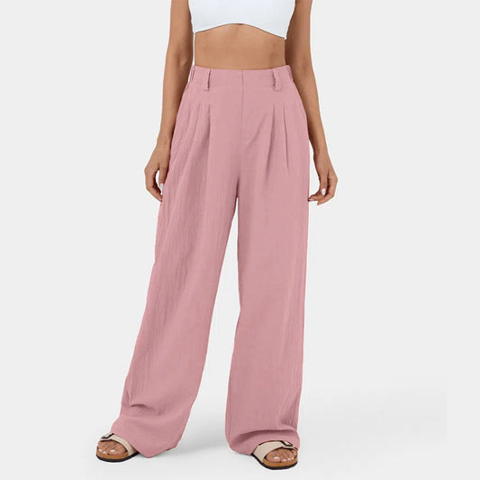 Marion – Pantalon Large en Coton Taille Haute