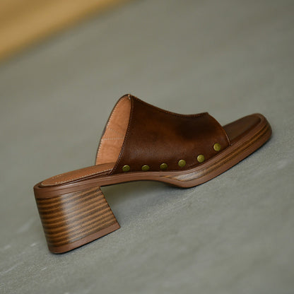 Julia – Mules à Talon Épais Tête Carrée Été