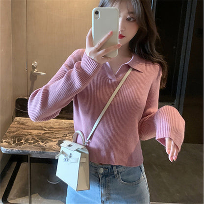 Nicola – Pull à Col Polo avec Manches Longues pour Femme