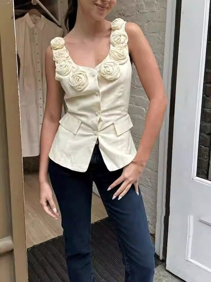 Kathleen – Gilet à Fleurs Trois-Dimensionnelles