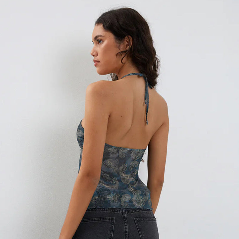 Katy – Haut dos nu en mesh floral pour femmes