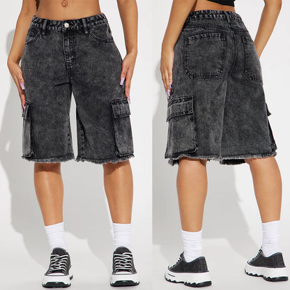Lucy – Short en Jean Droit à Ourlet Effiloché