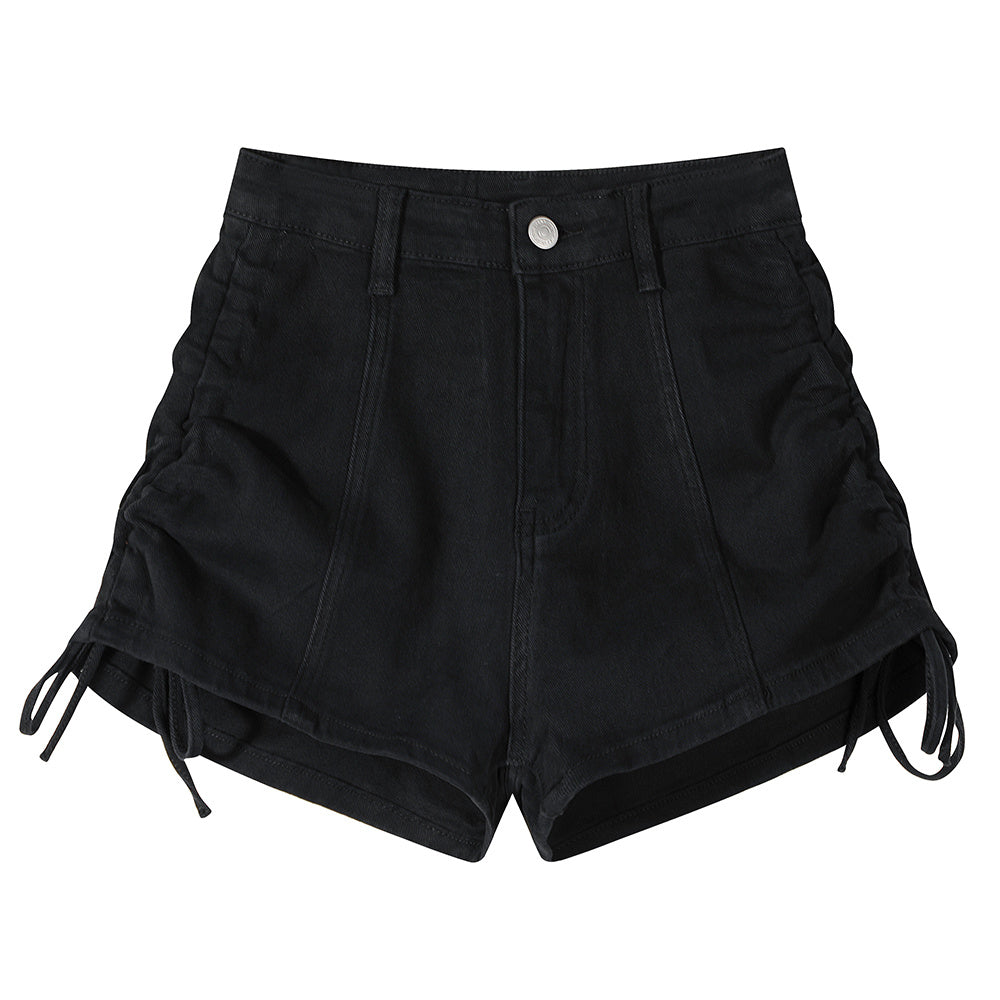 Linda – Shorts Évasés en Denim à Taille Haute avec Cordon