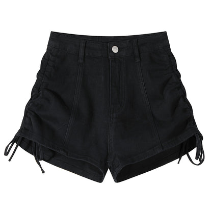 Linda – Shorts Évasés en Denim à Taille Haute avec Cordon