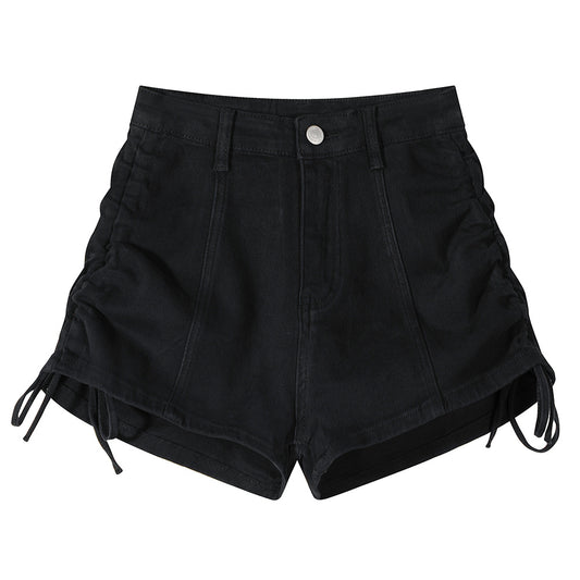 Linda – Shorts Évasés en Denim à Taille Haute avec Cordon
