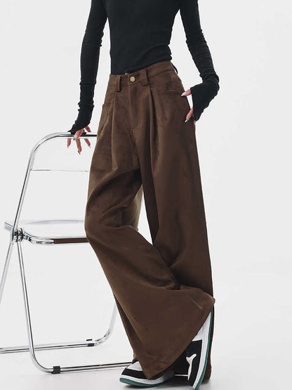 Kathryn – Pantalon Évasé Rétro Épais Marron