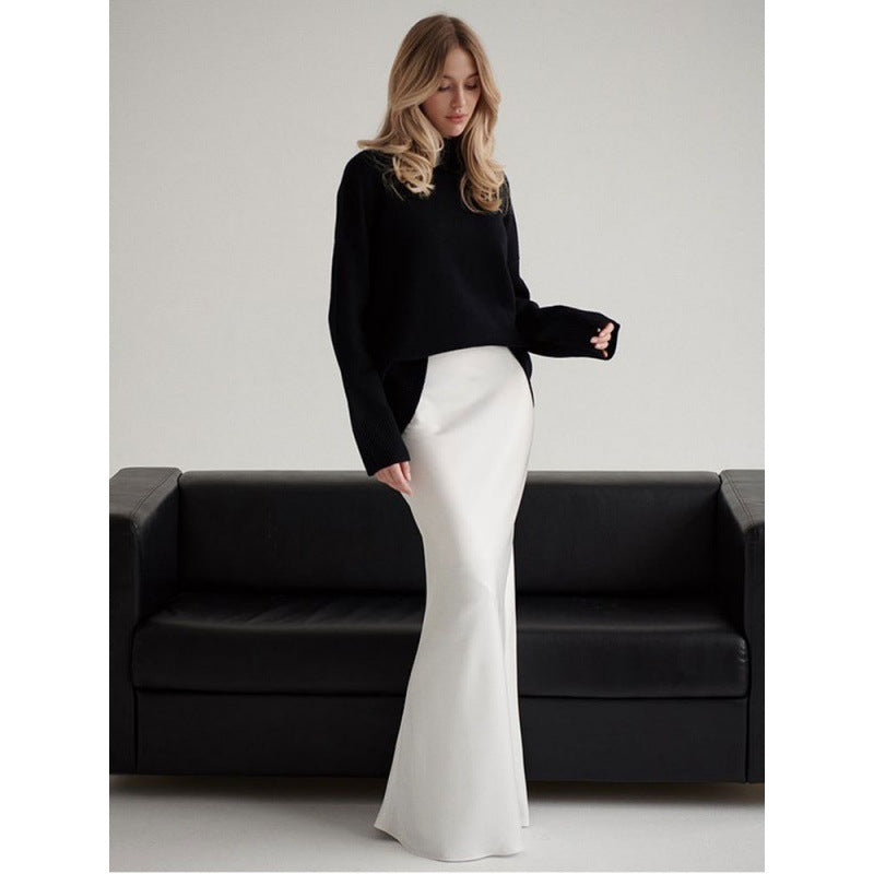 Katie – Jupe Sirène Taille Haute en Satin