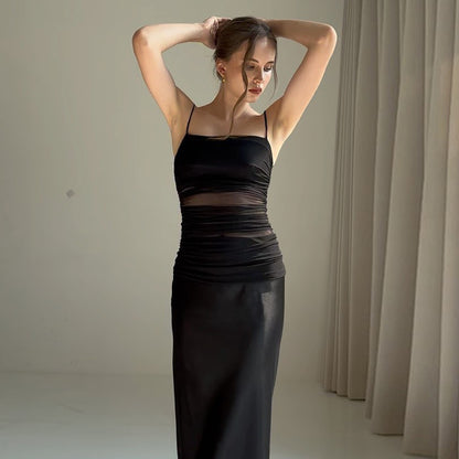 Dawn – Robe Longue à Bretelles en Satin et Tulle