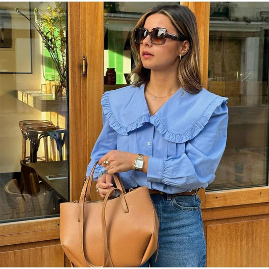 Jennifer – Chemise Décontractée à Col Claudine et Manches Longues