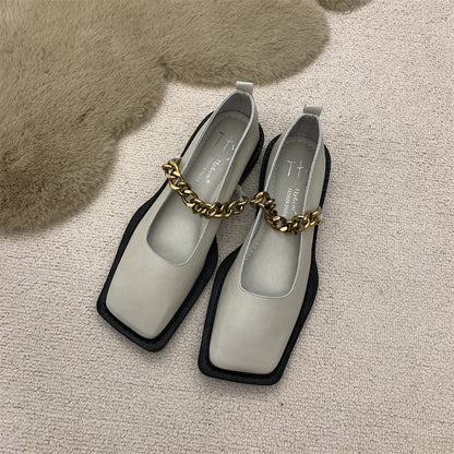 Ruby – Chaussures Rétro à Bout Carré avec Chaîne Métallique