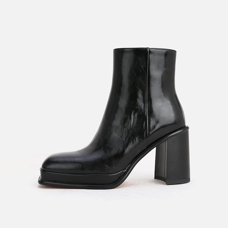 Joan – Bottines à Talon Épais en Cuir Vegan Imperméables