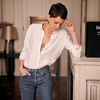Samantha – Chemise en Satin Crêpe Soyeux à Manches Longues