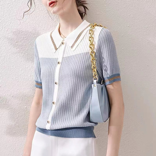 Robyn – Pull Fin à Col Polo en Couleurs Contrastées