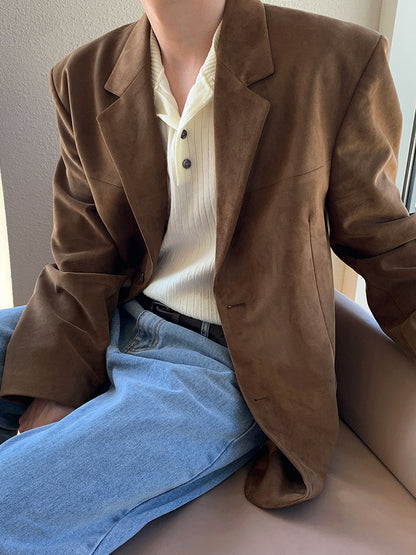 Garry – Veste décontractée à simple boutonnage marron rétro pour homme