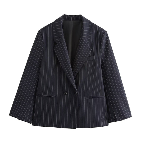Anne – Manteau ample à rayures à double boutonnage