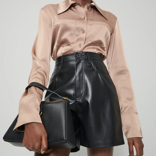 Imogen – Shorts Droits Taille Haute en Cuir Vegan