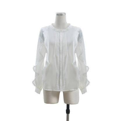 Marion – Chemise en Lin Français Élégante avec Oreilles en Bois et Dentelle